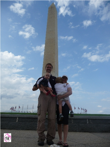 Washington Monument Engineer after rappelling picture with family