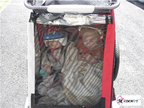 Kids Sleeping in Bike Carrier
