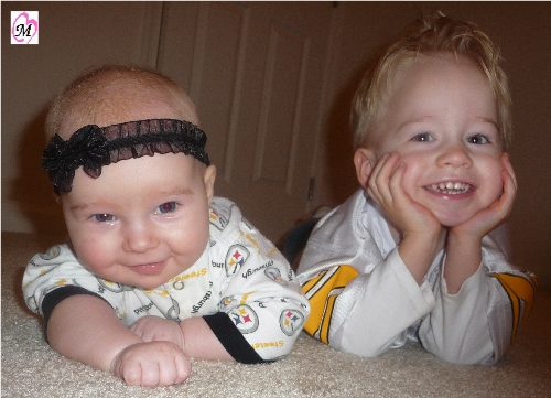 baby and toddler cheering for steelers