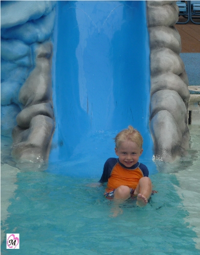 4 year old on water slide