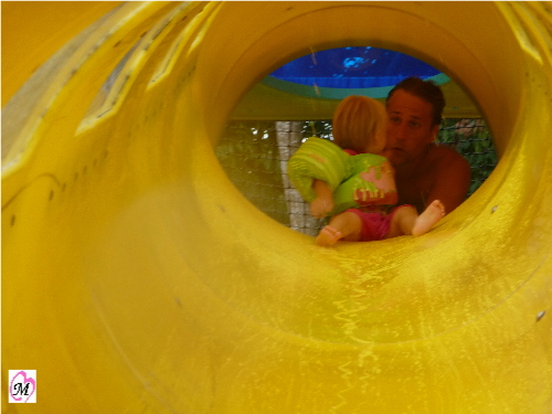 1 year old on big slide