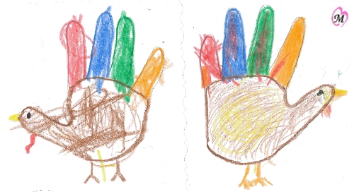 hand turkeys colored by 2 year old